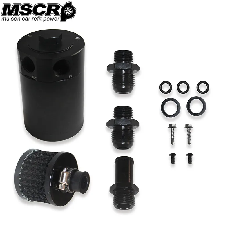 

MSCRP-Car Aluminum Reservoir AN8 Oil Catch Can Tank 2-Port Universal 3/8" NPT Inlet Outlet Air Filter -YX02944