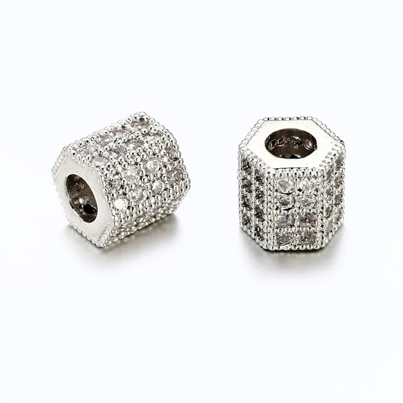 3 Stks/partij Sexangle Cz Bead Diy Sieraden Maken Hexagon Space Bead Messing Micro Pave Kubieke Zirkoon Charm Kralen Voor Mannen vrouwen Armband