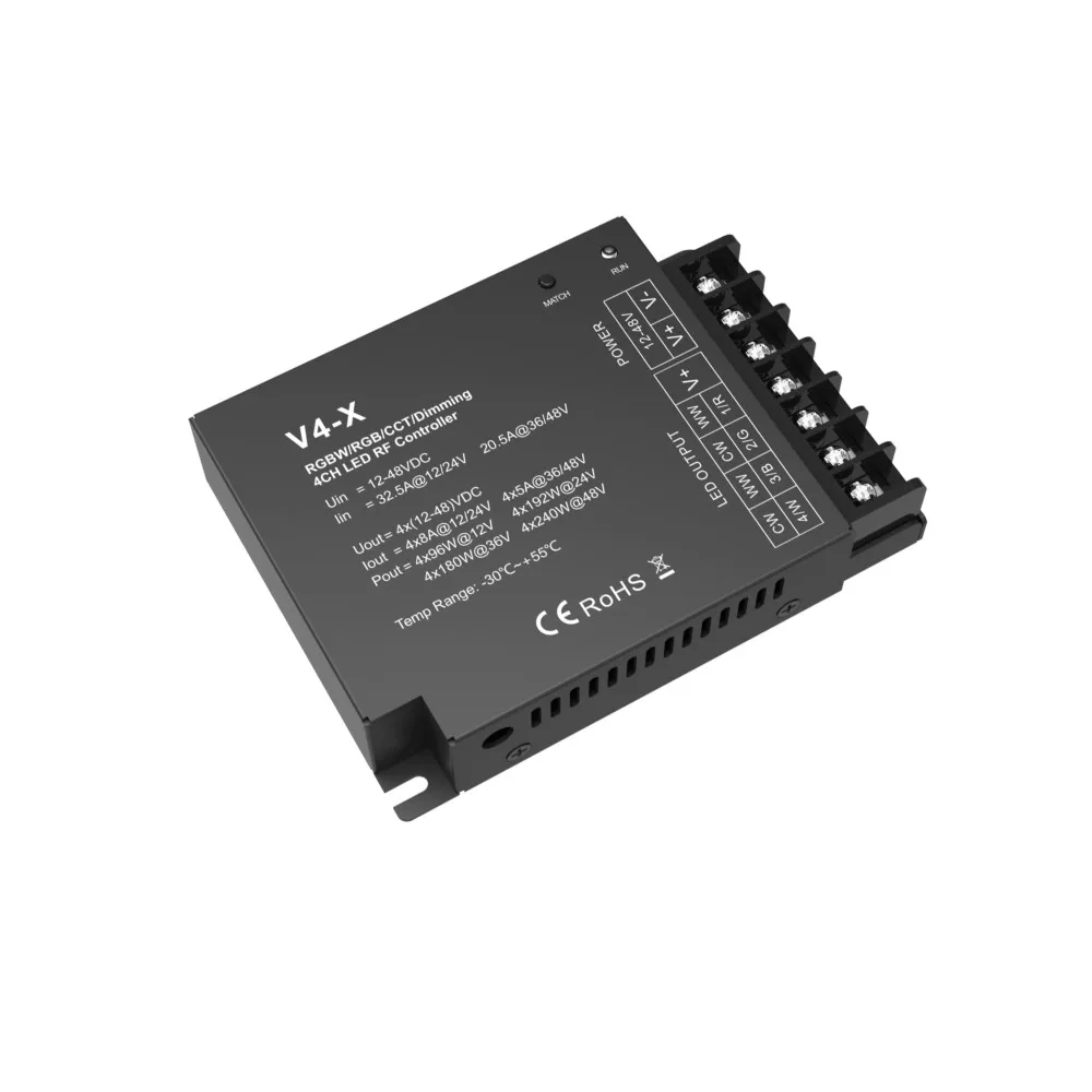 4CH RGB RF Controller Led 5050 12V 24V 36V 2.4G Step-less Dimming Remote Control Light CCT RGB RGBW Led Strip Controller V4-X