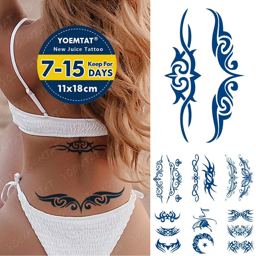 

Juice Lasting Waterproof Temporary Tattoo Sticker Lotus Butterfly Flame Totem Flash Tatto Sexy Girl Body Art Ink Blue Fake Tatoo