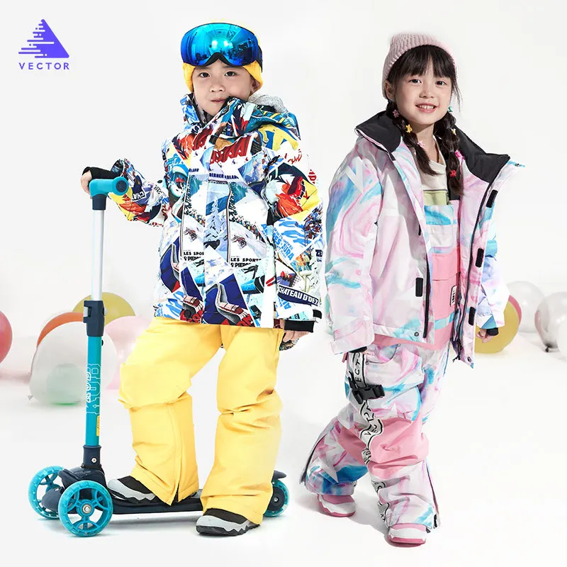 Ski Suit Kids Skiing Snowboarding Jacket Coats Boys Girls Outdoor Winter Warm Hooded Snowboard Sports Suits