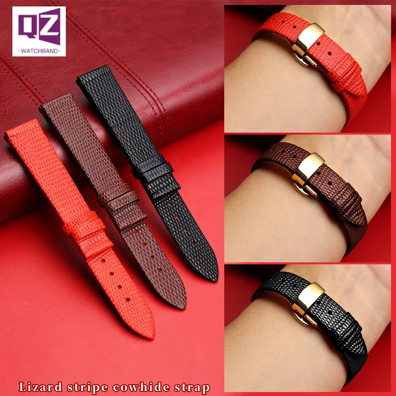 Lizard Pattern genuine leather watchband 14mm 16mm 18mm 20mm Watches band womens watch strap thin charm bracelet red color