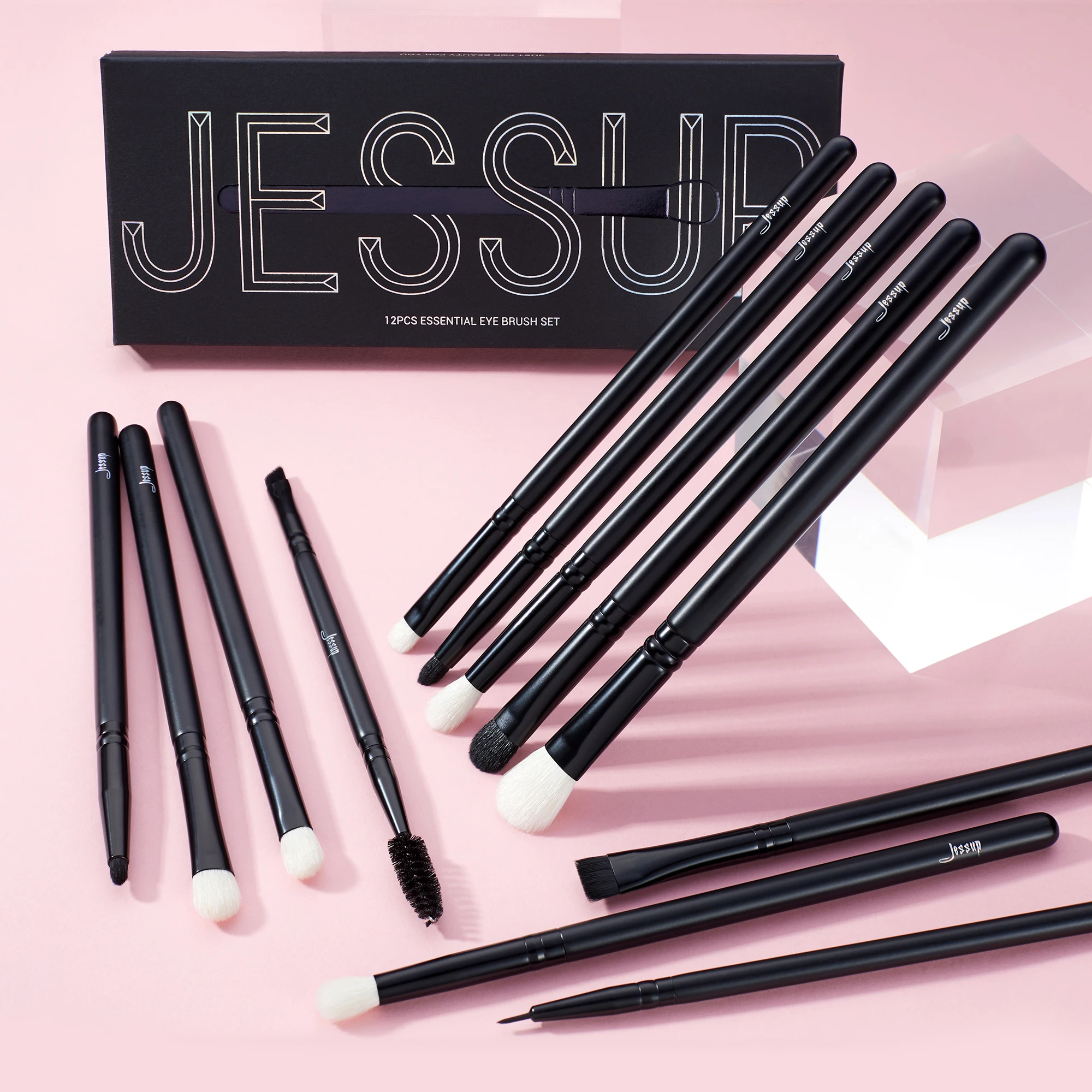 Jessup Eye Makeup Brushes Set,Eyeshadow Brush Set Blending Eyeliner Eyebrow Eyelash Shadow Spoolie,12pcs Mixed Hair Black T322