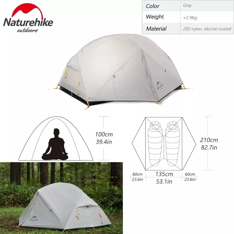 Imagem -02 - Naturehike-professional Mongar Tenda Camping Tenda Viagem ao ar Livre Ultraleve Cinza Tendas de Nylon 20d com Mat