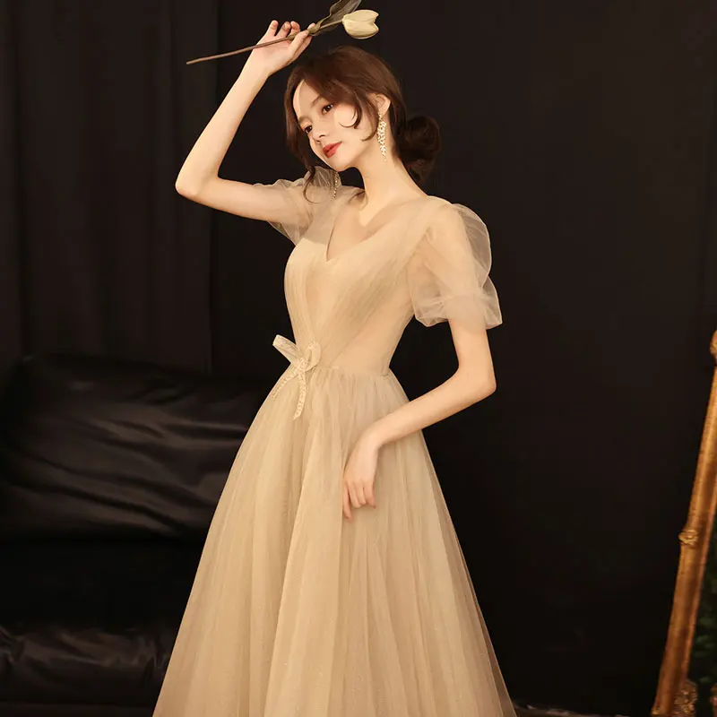 New Style V-neck Evening Dresses Short Sleeves Robe De Soirée De Mariage Vestidos De Fiesta вечерние платья