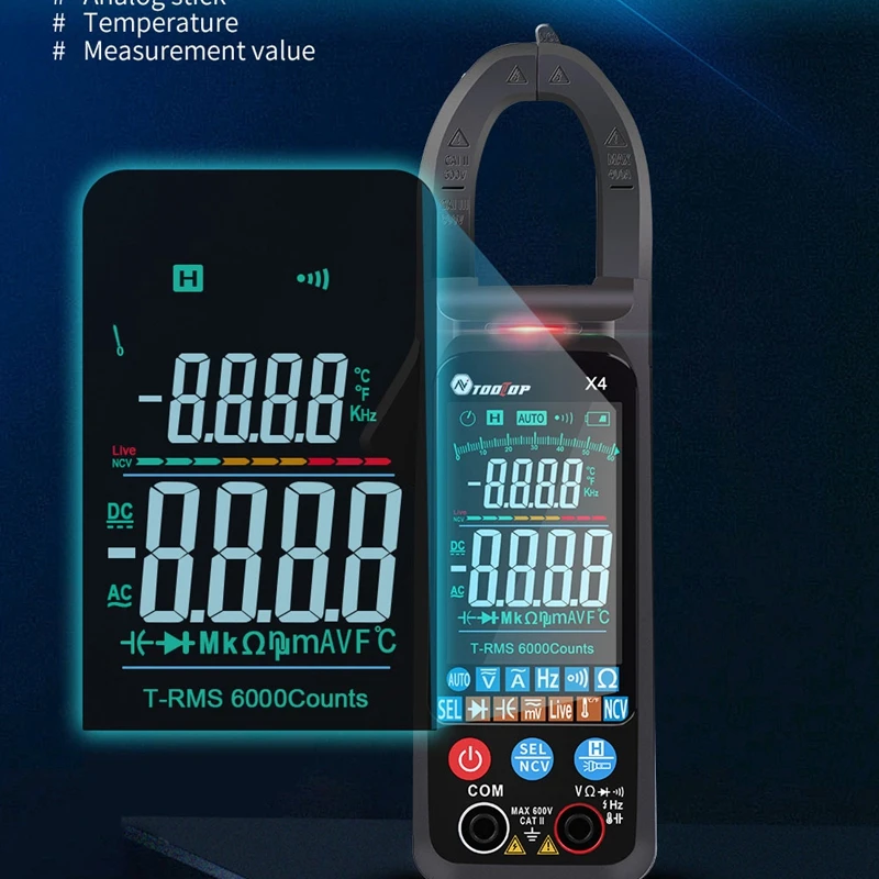 Brand Digital Clamp Meter Large Screen Auto Multimeter 6000 Counts DC Voltage 600V AC Current 400A Capacitance Frequency Meter