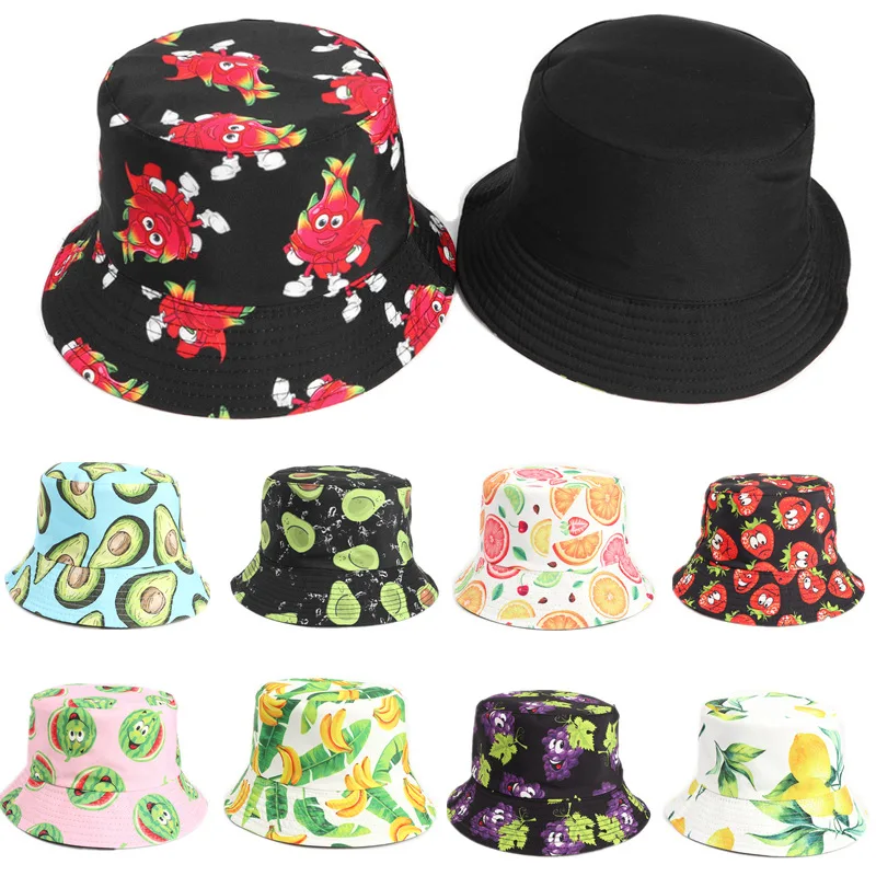 

Cartoon Vegetable Fruit Printing Bucket Hat Unisex Double Side Cotton Fishing Hats For Women Men Fisherman Cap Summer Sunbonnet