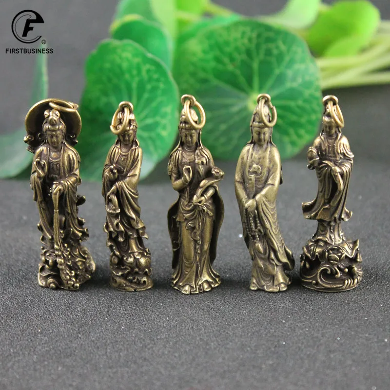 Copper Guan Shi Yin Buddha Statue Ornaments Feng Shui Home Decorations Lucky Figurines Desk Decor Bag Hanging Key Rings Pendants