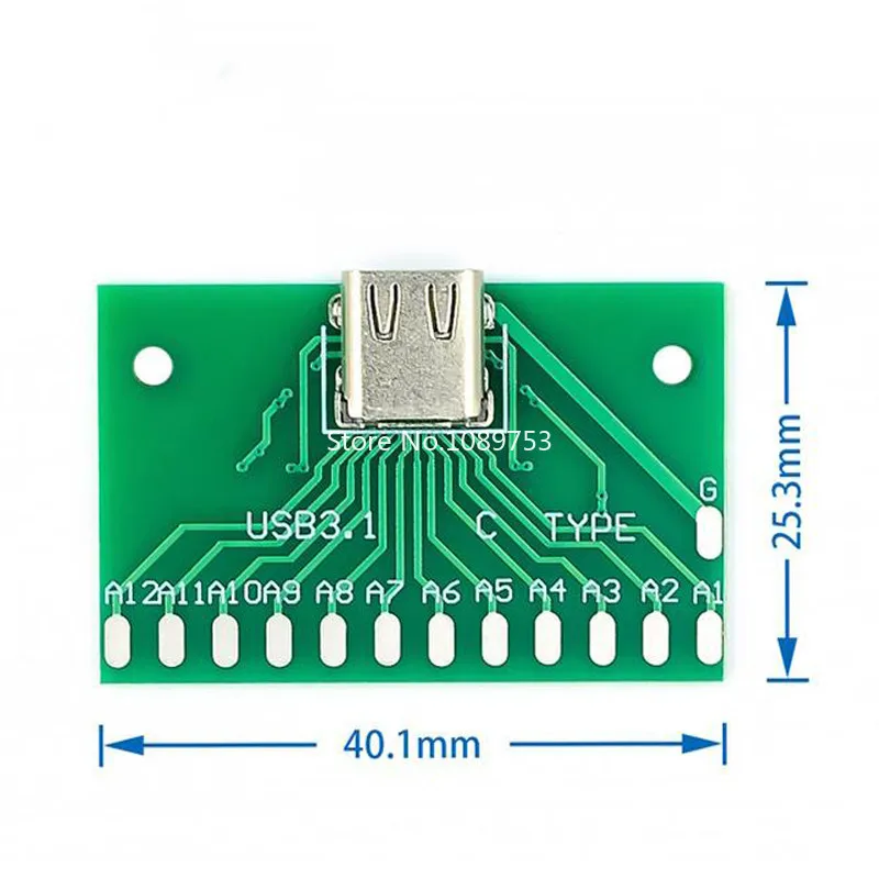 1/2/5/10pcs USB Type-C Female Connector Adapter Test Board USB 3.1 24P Socket Base PCB Board For Arduino Type C Connectors 24Pin