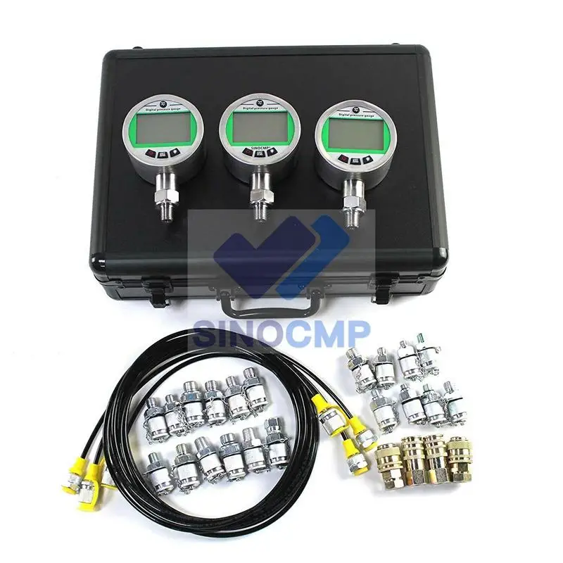 

SINOCMP 16Mpa 70Mpa Digital Pressure Test Kit for CAT Case John Deere Komatsu w/ 3 Gauges 3 Test Hoses and 24 Couplings