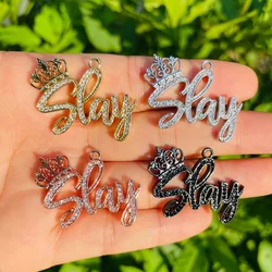 5pcs Crown Slay Letter Charm for Women Bracelet Girl Necklace Design Bling Word Pendant DIY Jewelry Making Accessory Supply Bulk