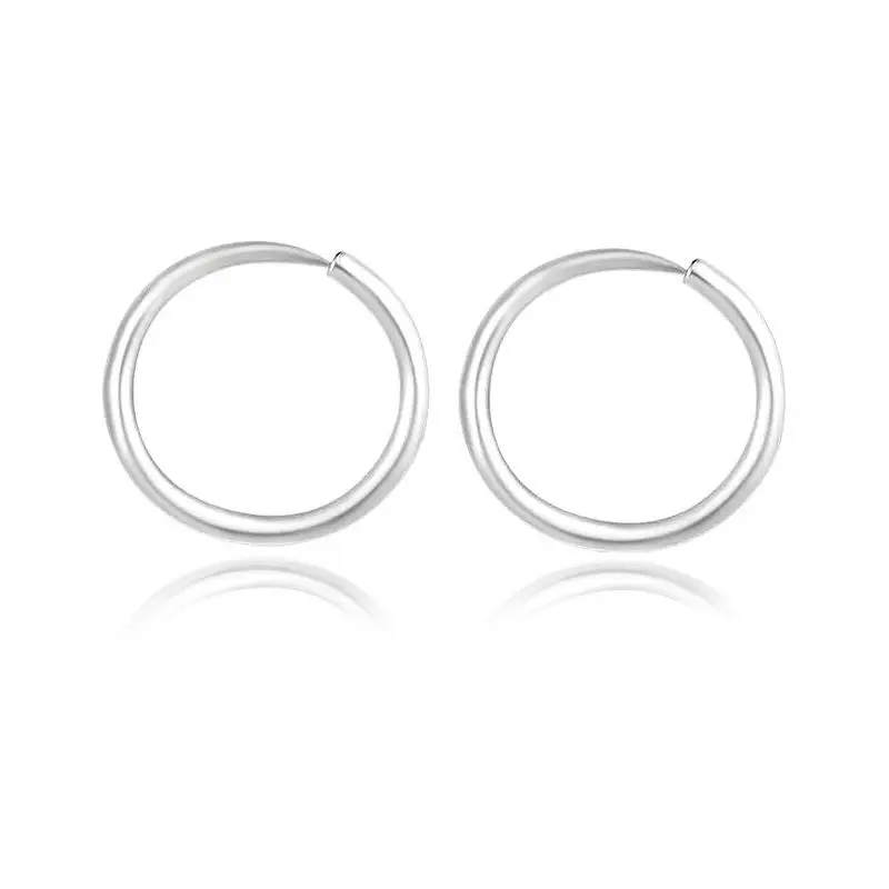 New Solid Pure PT950 Platinum Earrings Women Smooth Hoop Earrings 1-1.2g  12mmn