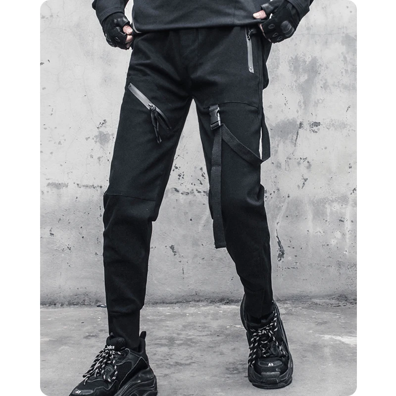 Men's functional tooling ribbon ankle zipper foot trousers beam foot trousers