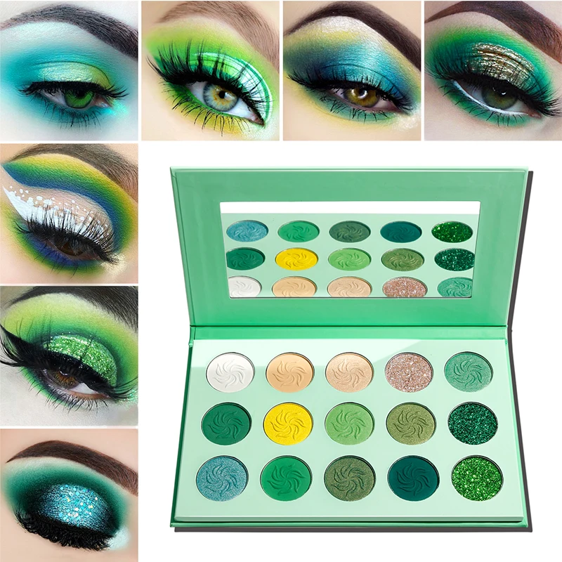 50pcs/lot Pigment Green Eyeshadow Palette Wholesale Custom Glitter Makeup Eye Shadow Pallet Private Label Cosmetics