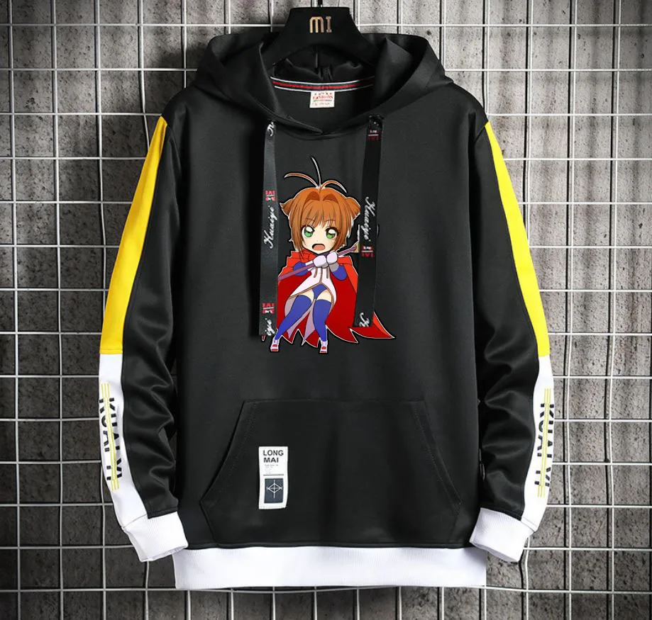 Moletom com capuz estampa de anime, abrigo sem zíper harajuku com capuz feminino e masculino, vestuário casual, casaco de duas peças