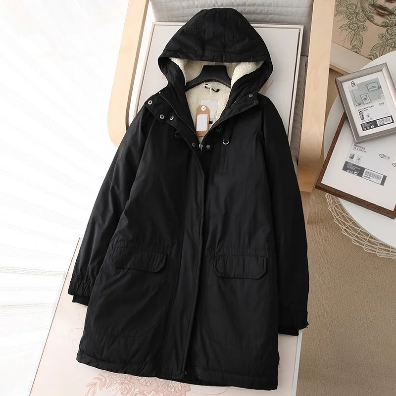 Winter New Casual Thicken Warm Windproof Windbreakers Women Parkas Streetwear Zipper Fleece Liner Hooded Padded Female Overcoat