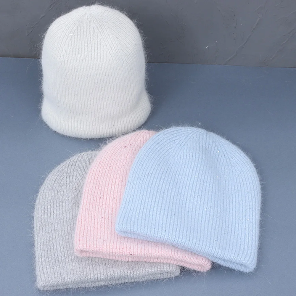 

2021 NEW fashion rabbit fur lurex woman winter hat solid color autumn beanies best matched Warm soft bonnet skullies Gift