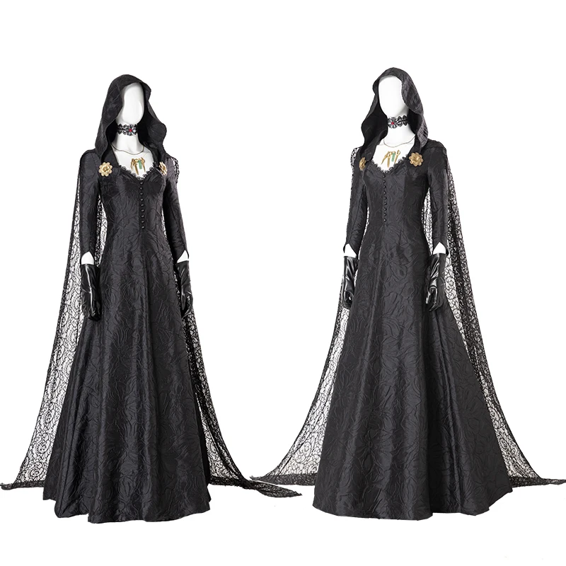 2021 New Arrival Hot Game RE Village Daniela Dimitrescu Cosplay Black Dress Halloween Vampire Costume Middle Ages Evening Party