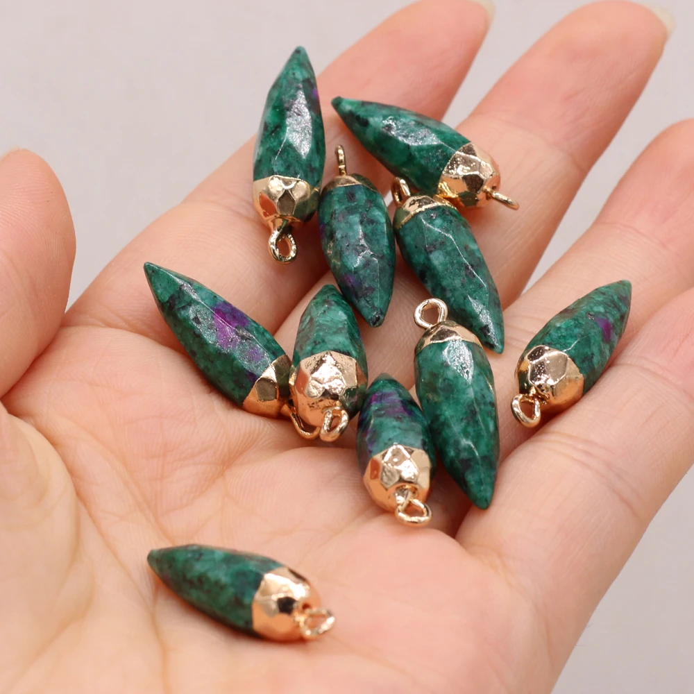 Natural Epidote Pendant Charms Plating Gold Bullet Shape Agates Pendant Charms for Jewelry DIY Necklace Making 8x25mm