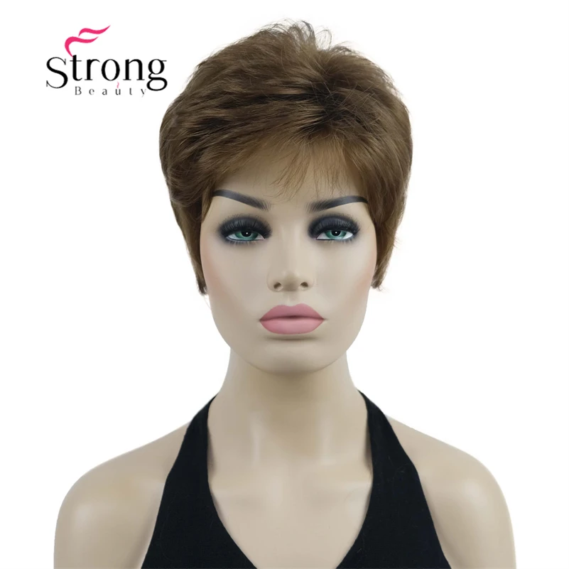 StrongBeauty-peluca sintética de aspecto Natural, pelo corto, esponjoso, marrón dorado