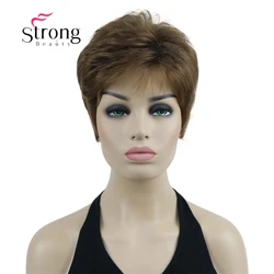 StrongBeauty doğal görünümlü kısa kabarık altın kahverengi tam sentetik peruk peruk