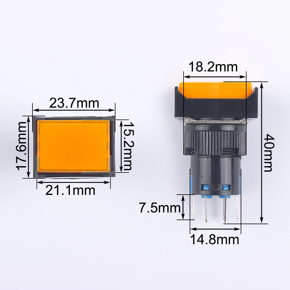 16mm 1NO1NC Latching Momentary Plastic Push Button Switch Rectangle Pilot Lamp Indicator Light With LED No LED