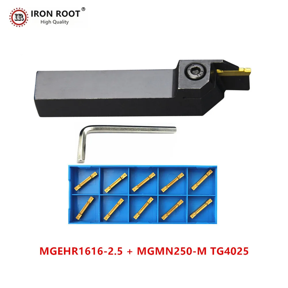 IRON ROOT Grooving Turning Tool Holder 1P MGEHR1616-2.5,MGEHL1616-2.5+10P MGMN250  CNC Carbide Insert  for Lathe Metal Machining