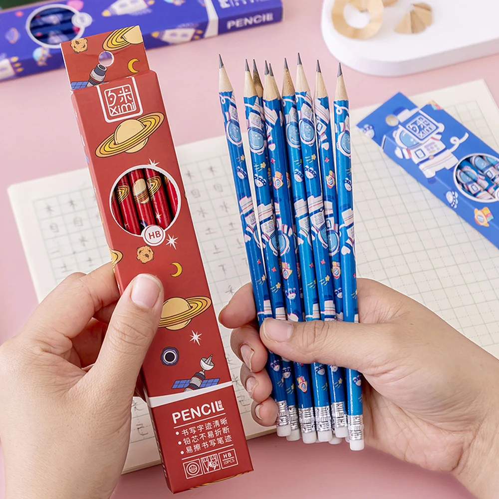 10Pcs/Set Cute Cartoon Pencils With Erasers HB Lead Painting Drawing Pencil for School Students Writing Stationery Pen for Kids