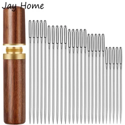 25PCS Large Eye Stitching Needles 5 Sizes Stainless Steel Hand Sewing Needles Sharp Embroidery Needle with Wooden Needle Case