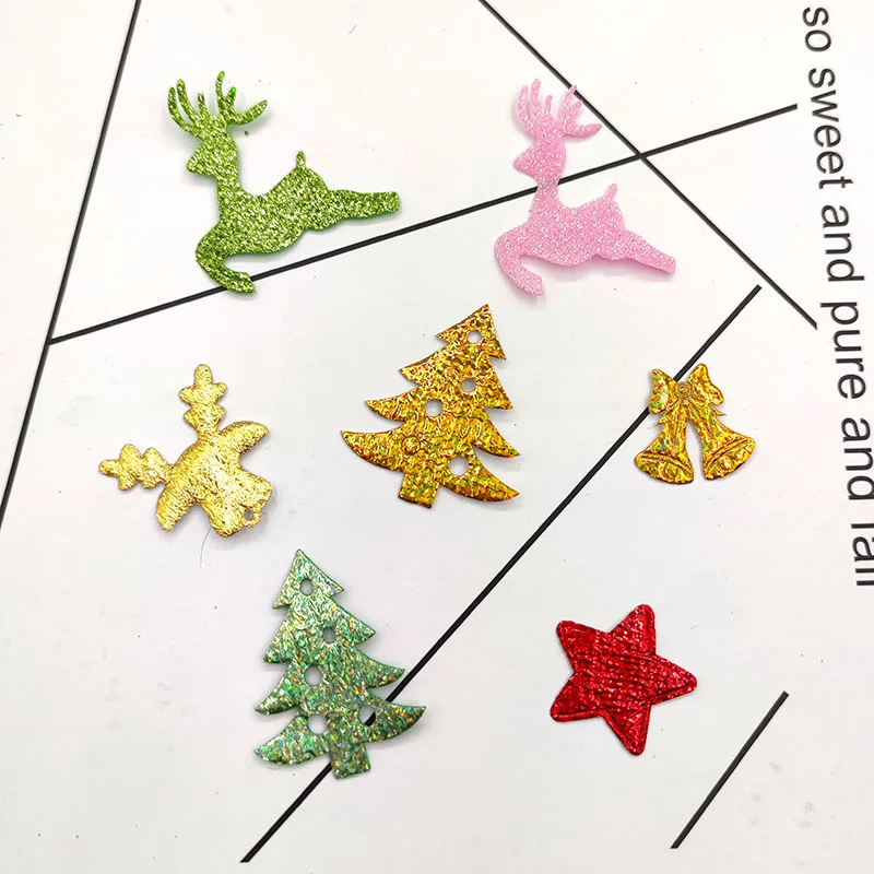 50Pcs/Lot Multi Style Christmas Deer Padded Appliques For Headwear Decoration Handmade Hair Clip Accessories