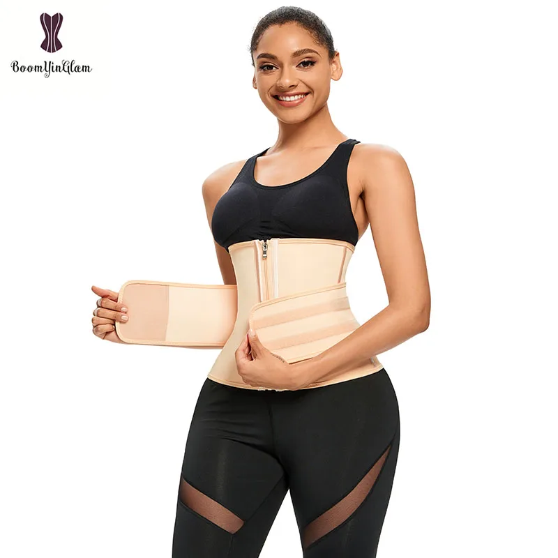 Zip And Hook Matte Latex Waist Trainer Belt 9 Steel Boned Underbust Corset Woman Plus Size Modeling Strap Belt