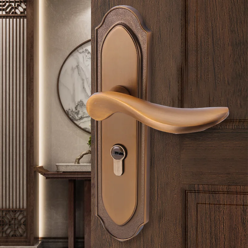 

Green Ancient Yellow Bronze Simple Bedroom Door Lock Modern Interior Mute Decoration Wooden Door Hardware Handle Lock