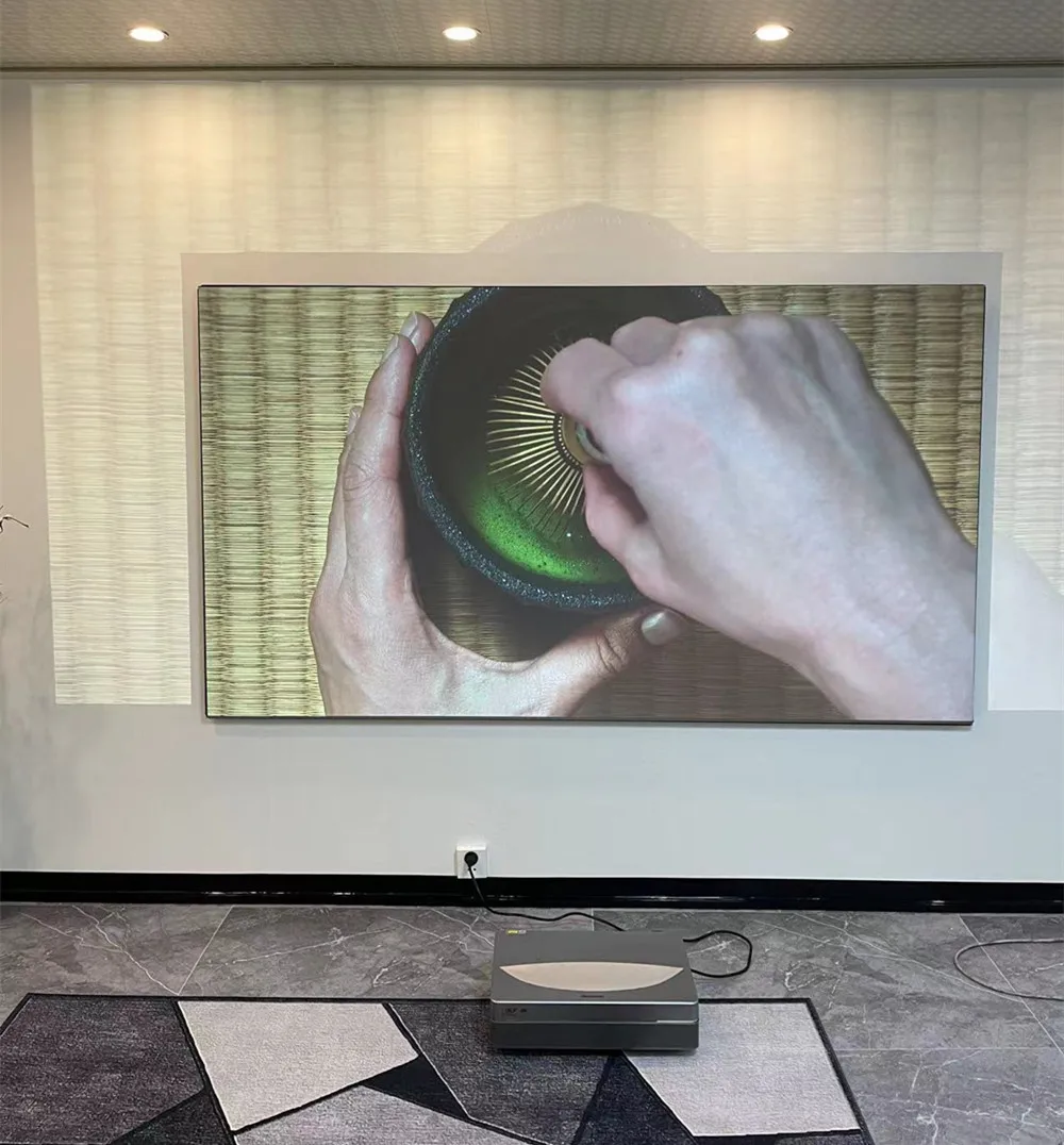 100 ''8K 3D ALR 96% Umgebungs Licht Verdunkelung Flexible Weiche Fresnel Flache Fixiert Wand Montage Für Kurze werfen Projektor – Detail 21