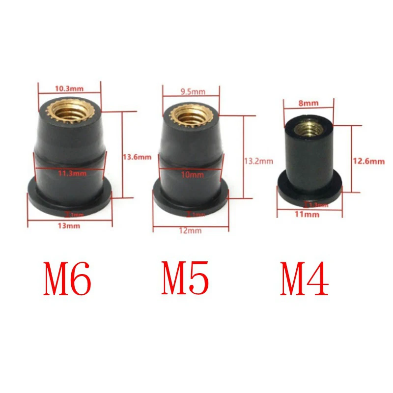 

100 шт. мотоциклетные гайки M4/M5/M6 с резиновыми скважинами обтекатель для лобового стекла крепежные винты аксессуары