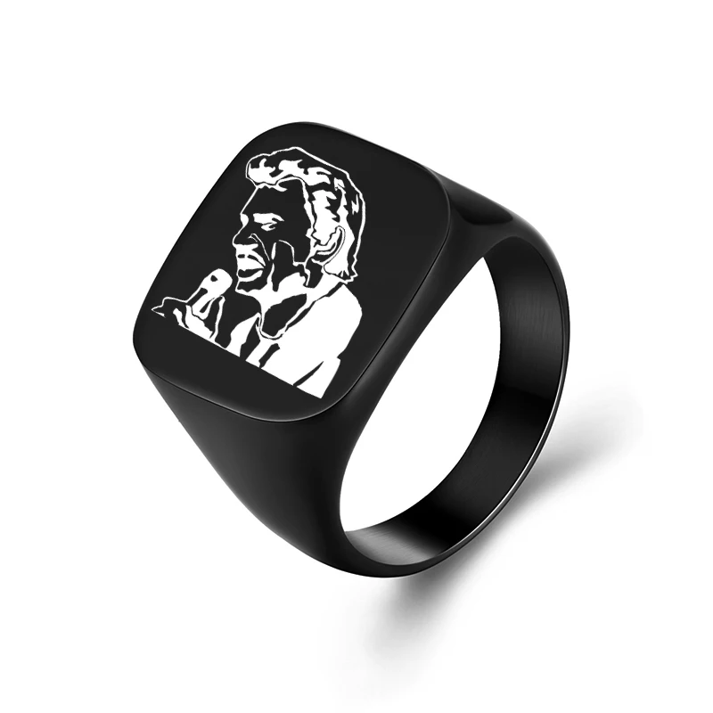 Johnny Hallyday Photo Punk Rock Wide Rings For Men Women Jewelry Black Silver Color Stainless Steel Hip Hop Males Finger Ring