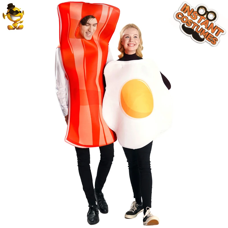 Adult Couples Egg And Bacon Costume Halloween Cosplay Party Dress Funny Food Outfits Lover Unisex Breakfast Food Suit for Adults