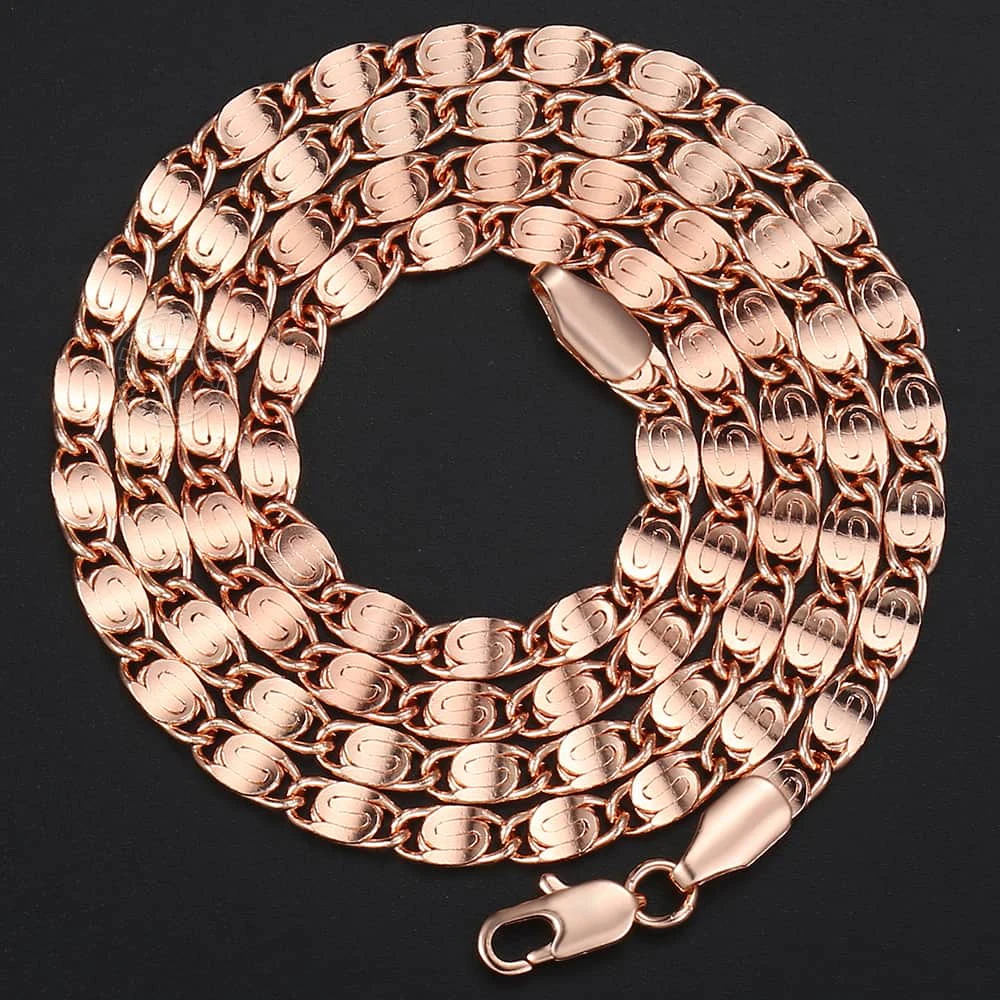 Trendsmax 4mm Necklaces For Women Girls 585 Rose Gold Color Snail Link Chain Necklace Hot Valentines Jewelry Gifts GN283