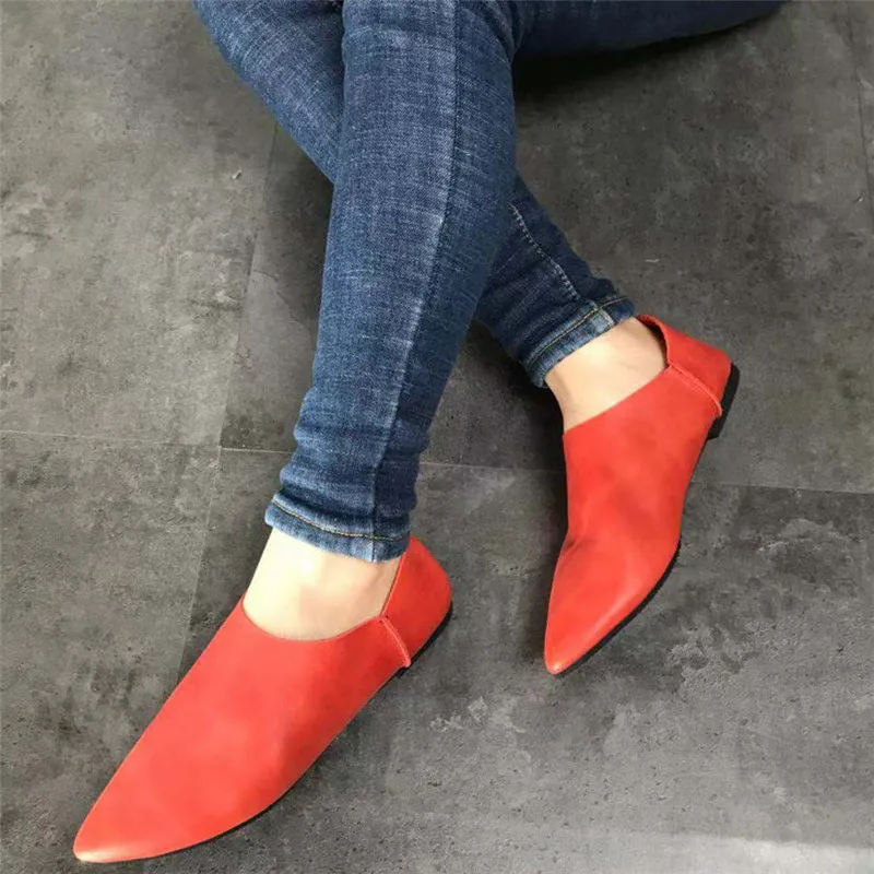 Women Genuine Leather Shoes Slip On Casual Pregnant Women Ladies Loafers Sexy Pointed Toe Woman Ladies Walking Shoes