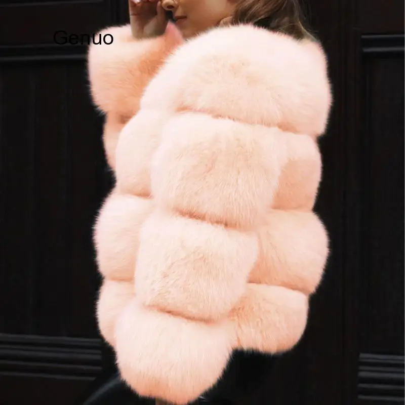 Faux Fox Fur Coat Women's Fur Jacket Winter Flurry Warm Overcoat Round Neck Outwear Female 2020 New Fashion Topcoat