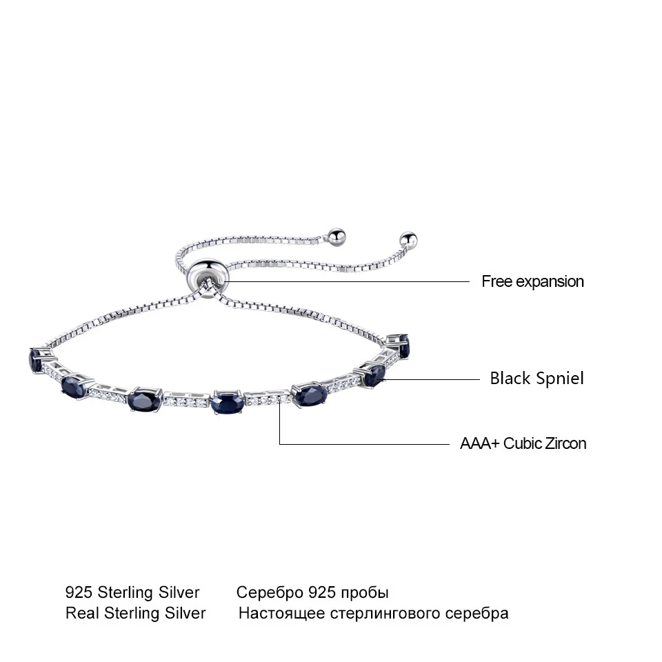 UMCHO 925 sterling silver 2.45 carats classic luxury natural black spinel ladies bracelet jewelry romantic wedding party gift