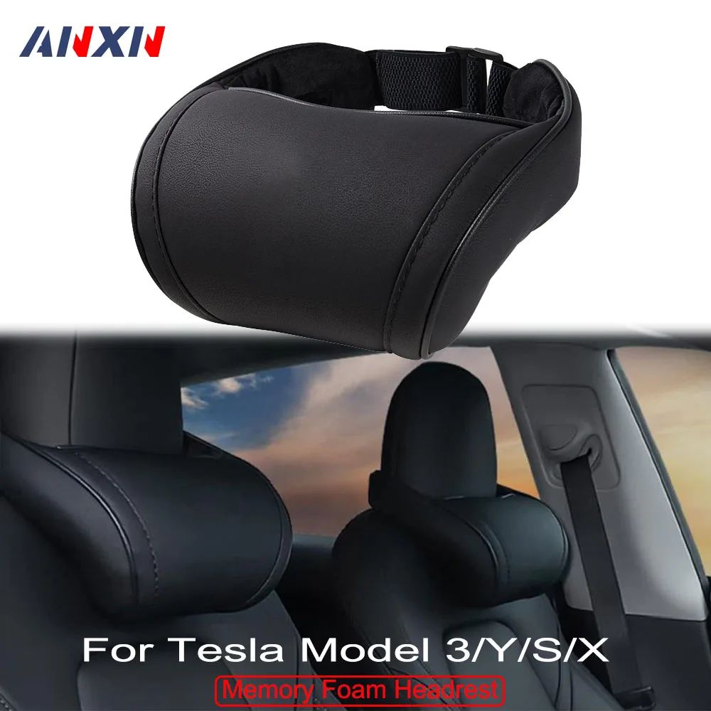 ANXN 100% Memory Foam Neck Support Pillow For Tesla Model 3 X S Y Mircofiber Leather Hanging Car Seat Headrest Cushion Pad