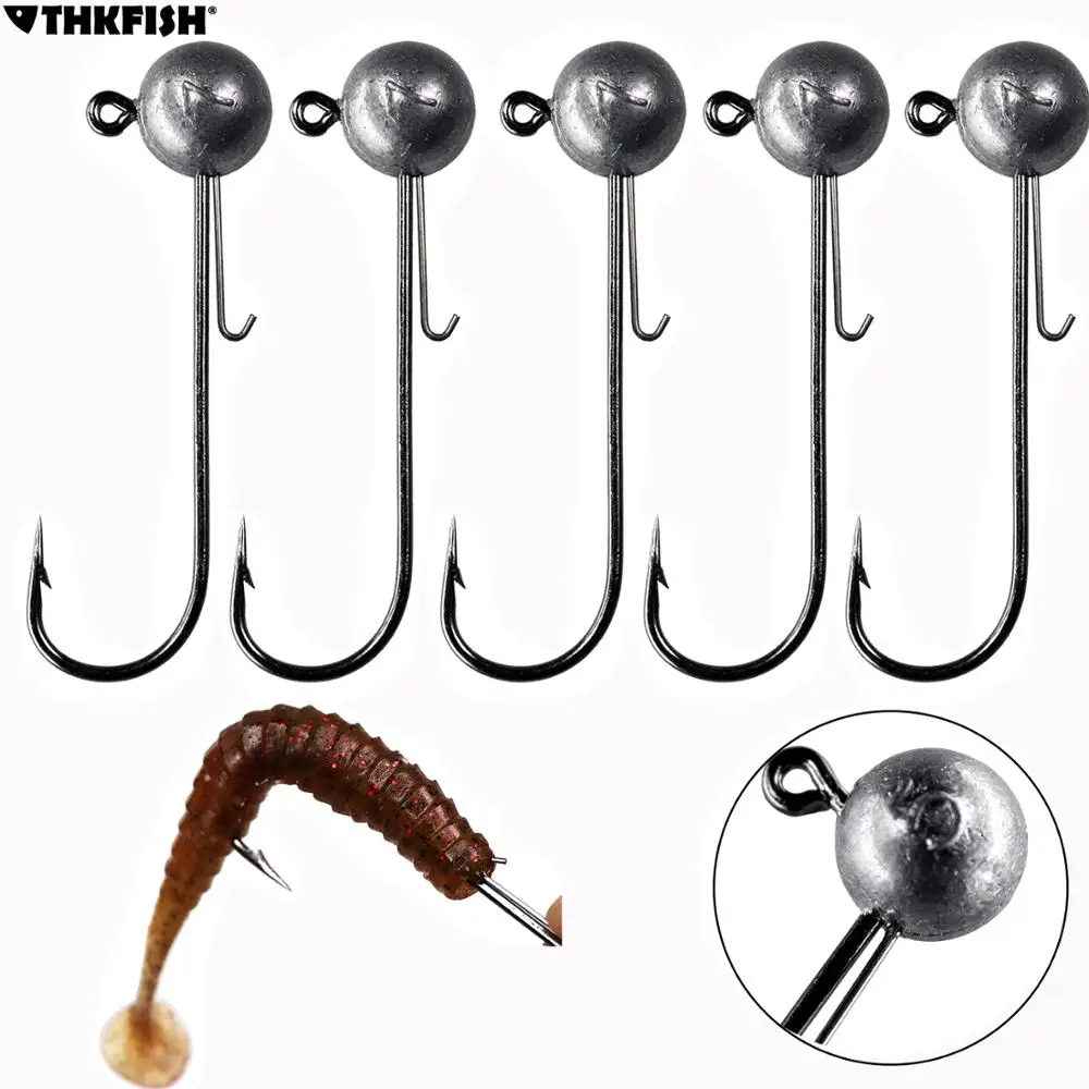 5pcs Jig Head Fishing Hook 5g 7g 10g 14g Round Ball Barbed Jig Head Hooks Weedless Long Shank Hook for Soft Lure Fishing Tackle