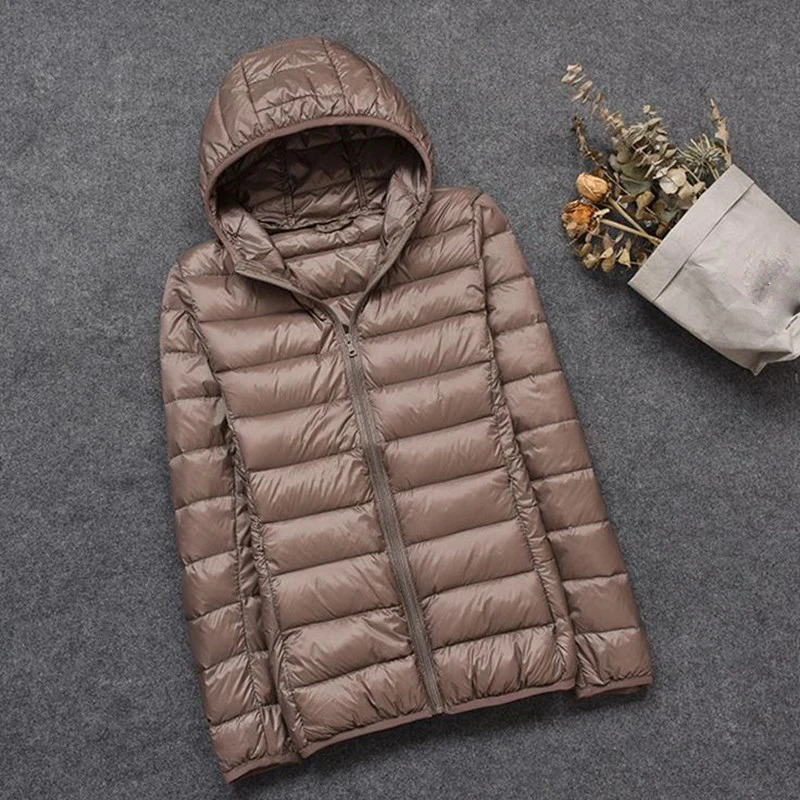 Autumn Winter Women 90% Ultra Light Down Jacket Duck Down Hooded Jacket Long Sleeve Warm Coat Female Solid Portable Outwear