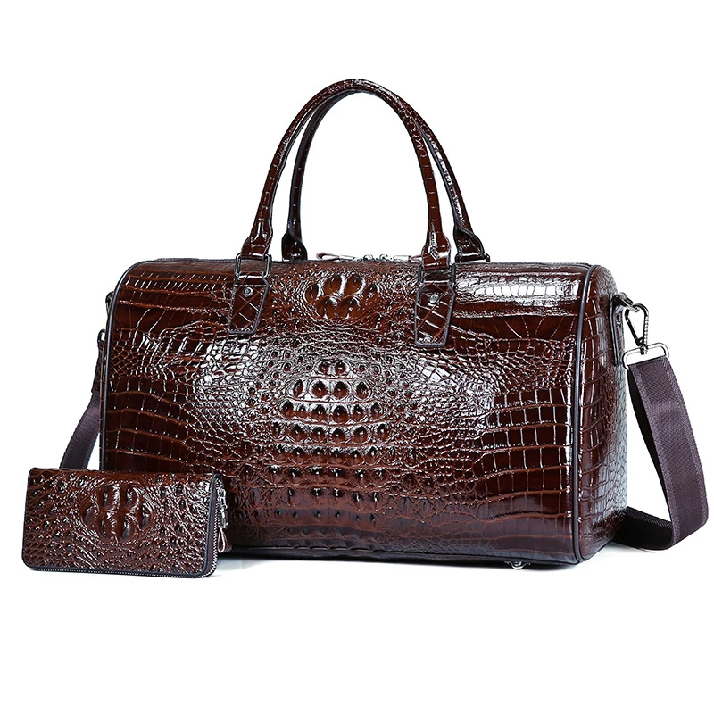 

Men Genuine Leather Travel Bag Crocodile Pattern Large Capacity Portable Male Alligator Business Shoulder Laptop Bag