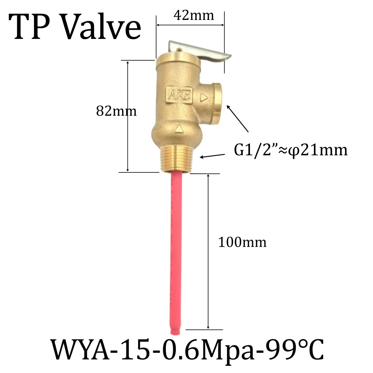 

0.6Mpa BSP G1/2" Temperature and Pressure Relief Valve as TP Safety Valve for Solar Water Heaters System 0.6Mpa 99 centigrade