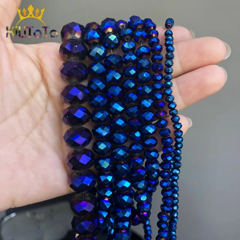 Faceted AB Blue Glass Crystal Rondelle Beads Loose Spacer Beads For Jewelry Making DIY Bracelet Earrings 15\'\' 4/6/8/10/12/14mm