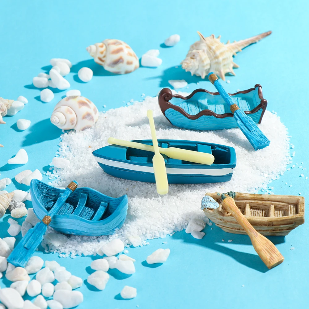 Artificial Small Boat And Paddle Small Ornament DIY Material Bryophyte Micro Landscape Meaty Plants Miniatures Figurine Garden