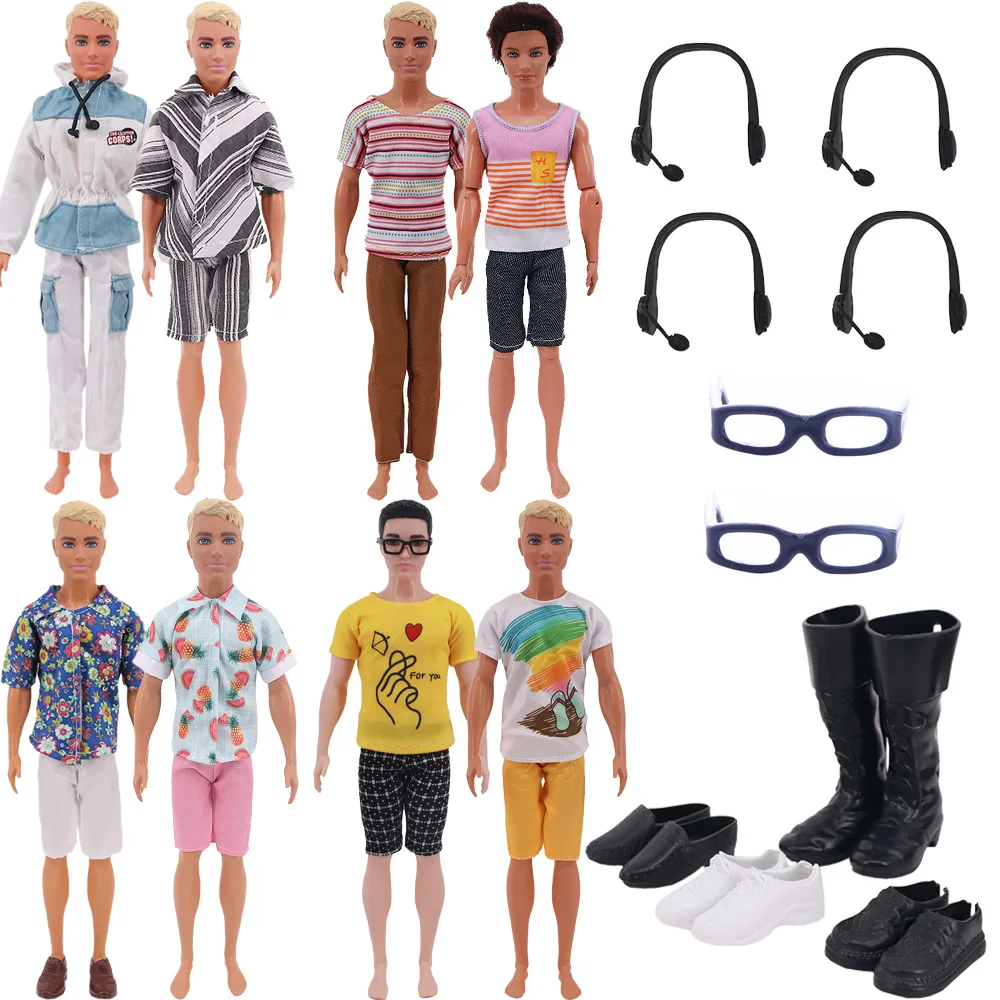 12 Pcs/items=2 Pcs Clothes +6x Accessories+4x Shoes For Barbies Ken Doll Fashion Outfit Casual Clothes Handmade Men's Doll Pants