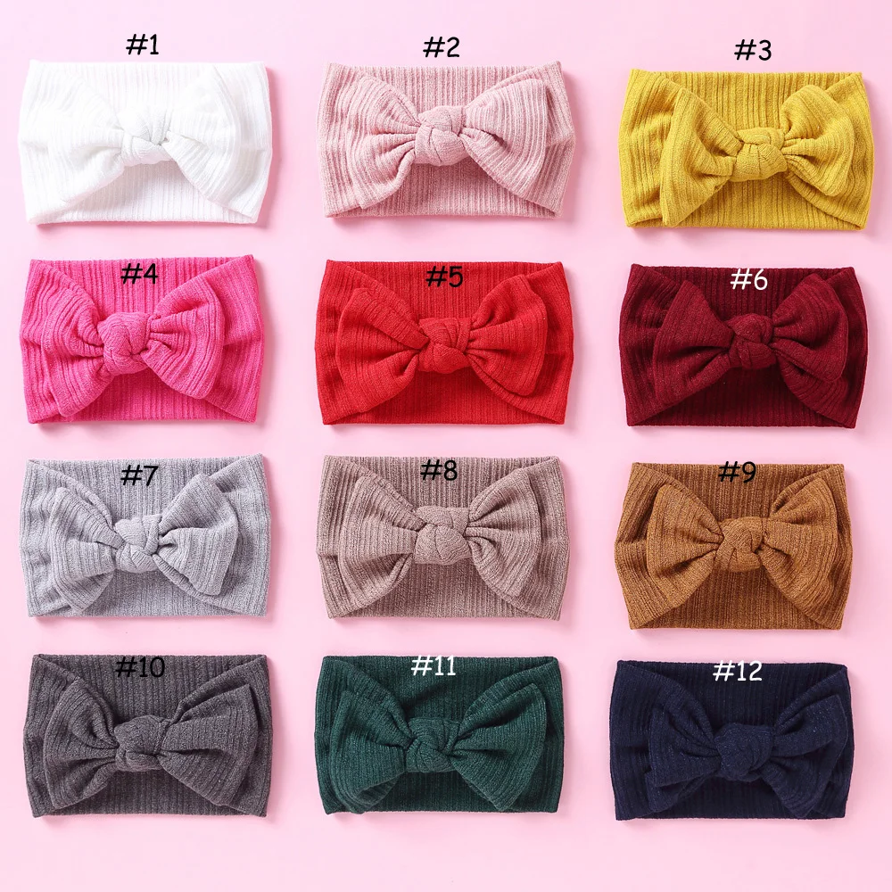 

24 pcs/lot, Soft Knit Fabric Knot Bow Baby Headbands For Autumn And Winter, Top Knot Turban Headwrap, Baby Shower Gift