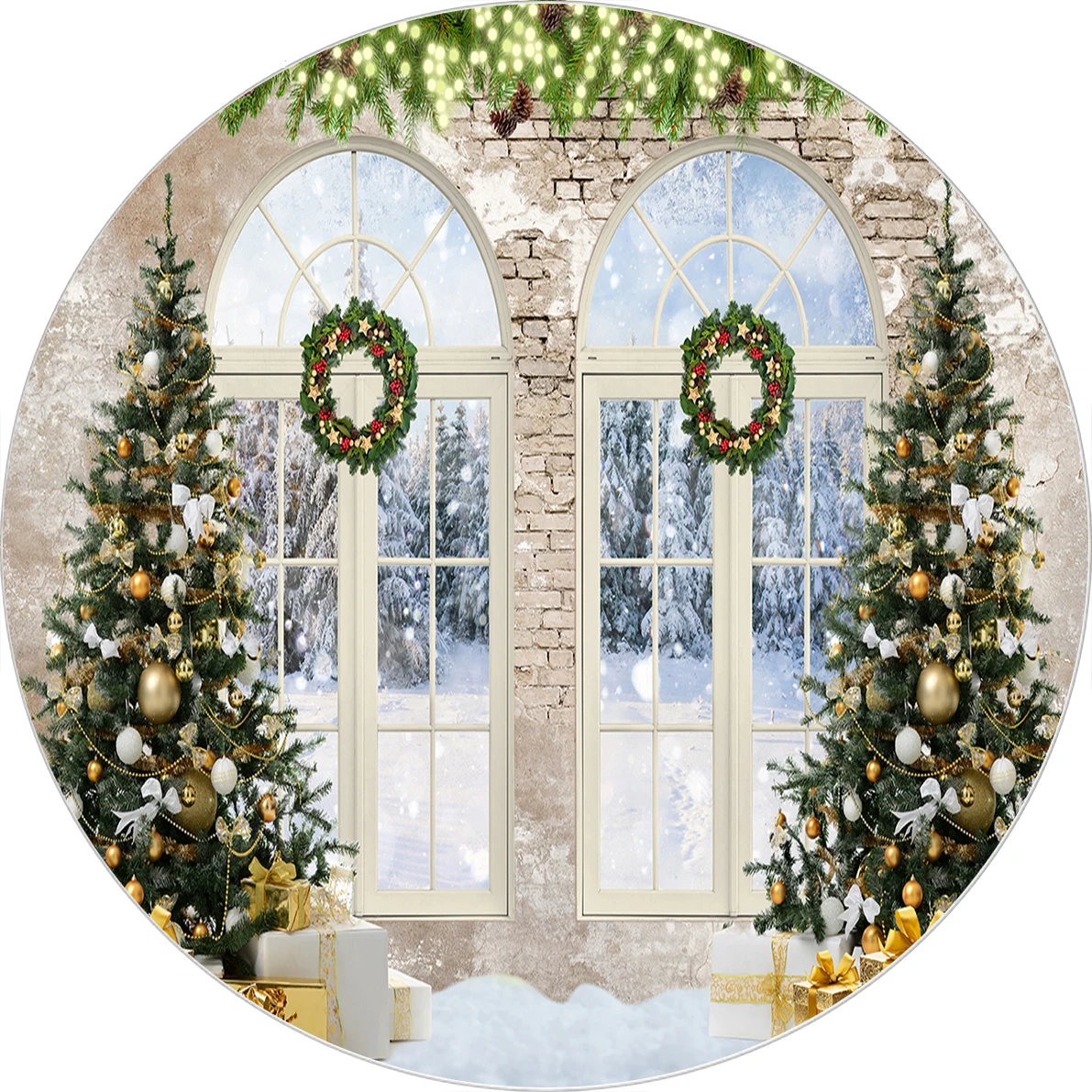 

Christmas Photography Background Circle Round Backdrops Let It Snow Party Christmas Tree Decor Photos Circle Background Booth